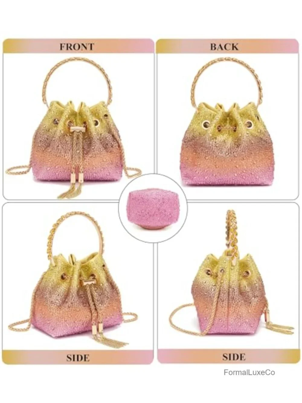 Rhinestone Evening Bag Clutch with Chain - Sparkly Glitter Handbag